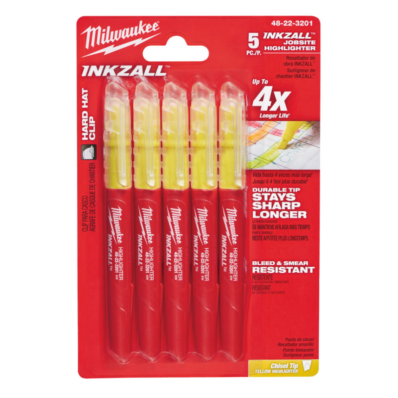 Pack de 5 surligneurs jaune Inkzall | Milwaukee