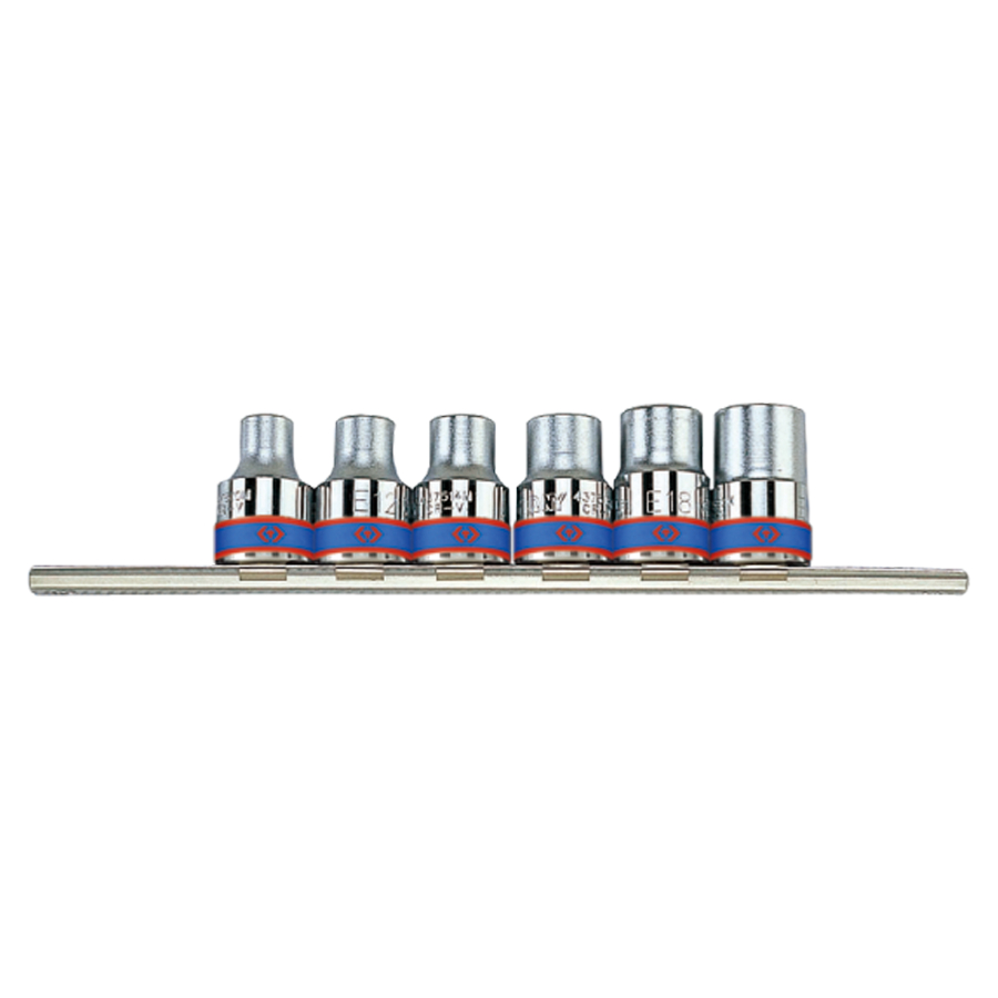 Jeu de douilles 1/2" TORX® sur rail - 6 pièces | KING-TONY